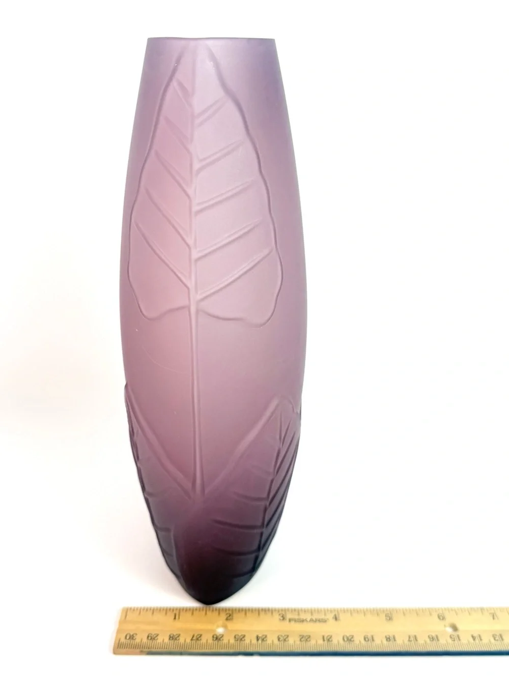 Vintage Art Deco Amethyst Purple Satin Glass 10” Botanical Vase 1940's - Picture 13 of 16